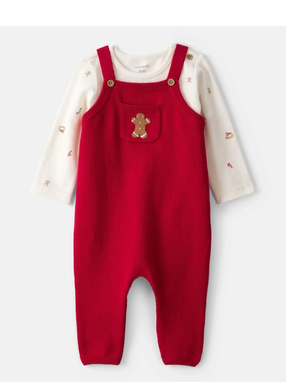 NWOT Carter's Baby Boy Gingerbread Holiday Print Long-Sleeve Overall Set 9M